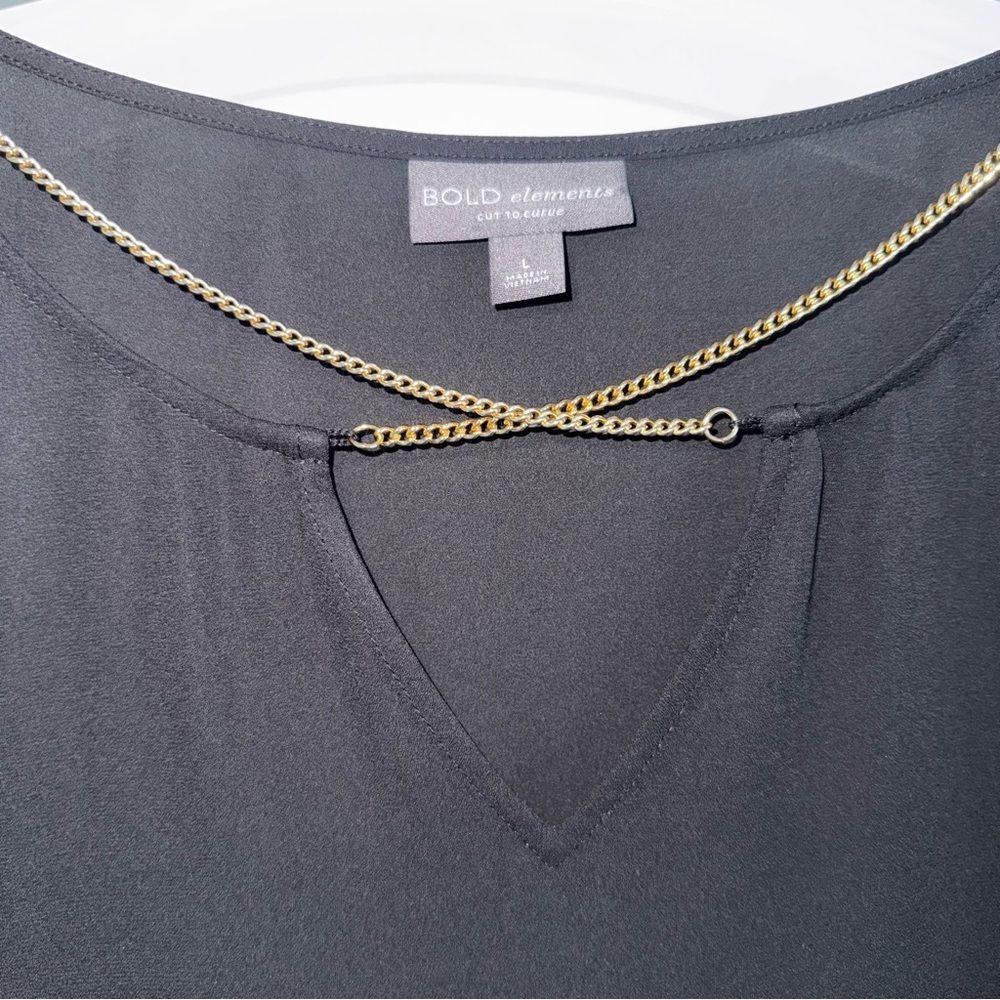 BOLD elements Black Blouse with Chain Detail NWT - image 2